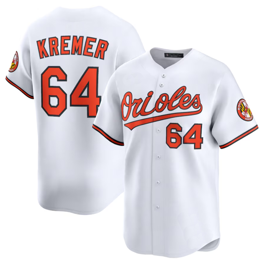 #64 Dean Kremer Player B.Orioles White Alternate Limited Baseball Jerseys