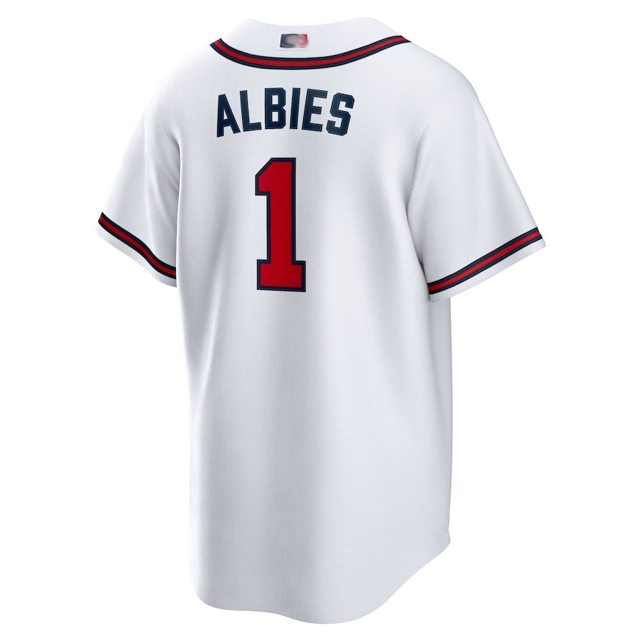 A.Braves #1 Ozzie Albies Player White Home Replica Baseball Jerseys