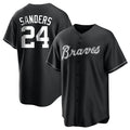 A.Braves #24 Deion Sanders Player Black Lights Out Replica Baseball Jerseys
