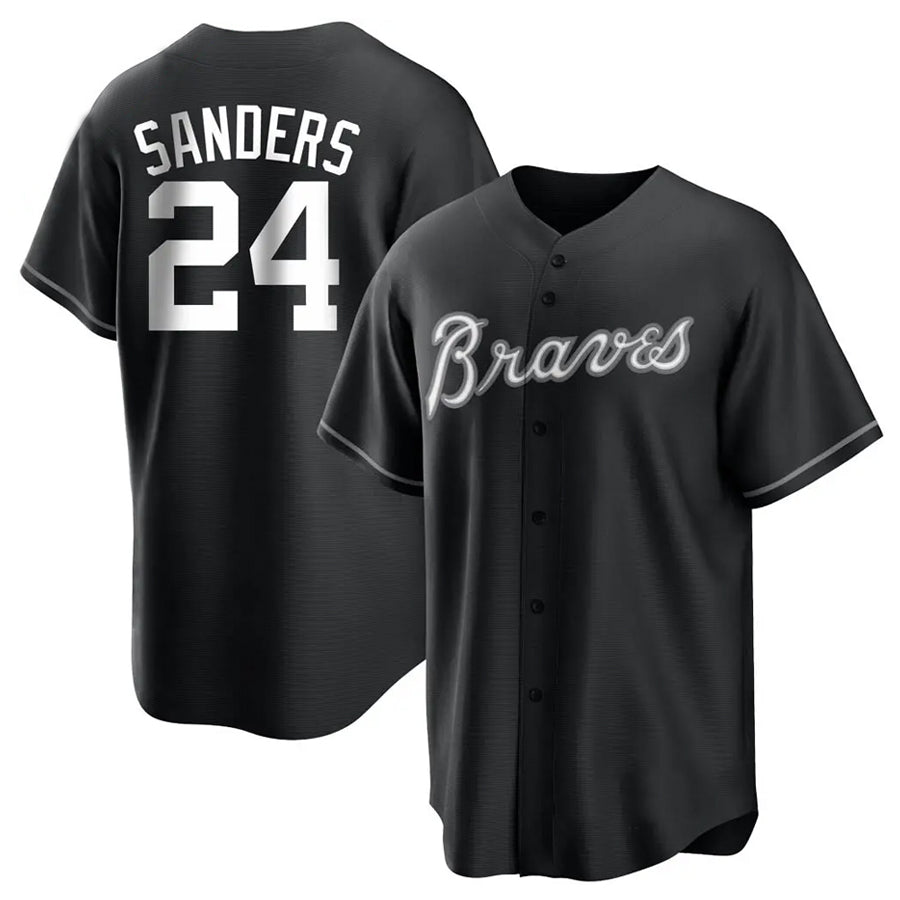 A.Braves #24 Deion Sanders Player Black Lights Out Replica Baseball Jerseys