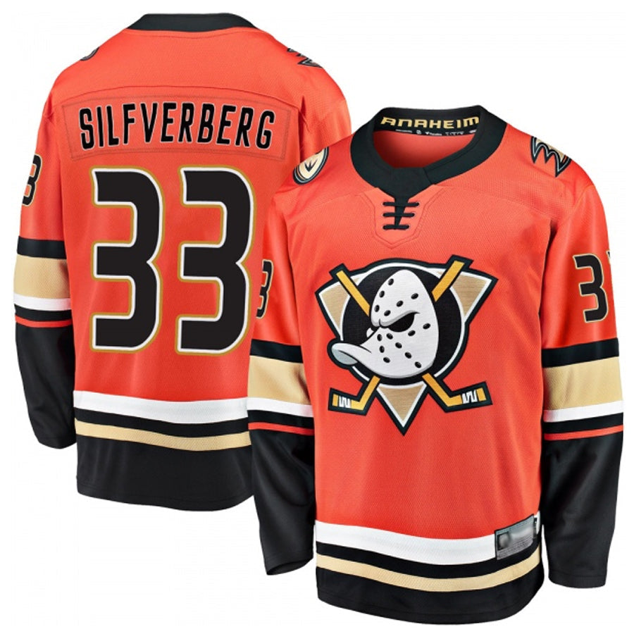 A.Ducks #33 Jakob Silfverberg Player Fanatics Breakaway Premier Orange Hockey Jerseys