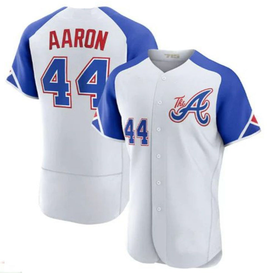 #44 Hank Aaron Player A.Braves White Throwback Cooperstown Limited Baseball Jerseys