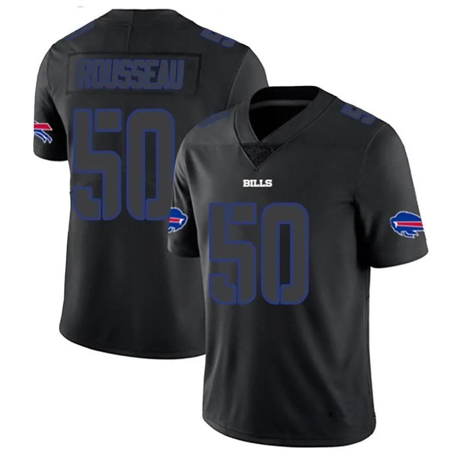 B.Bills #50 Gregory Rousseau Player Black Limited Football Jerseys