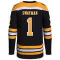 B.Bruins #1 Jeremy Swayman Player Fanatics Black Premier Breakaway Home Hockey Jerseys