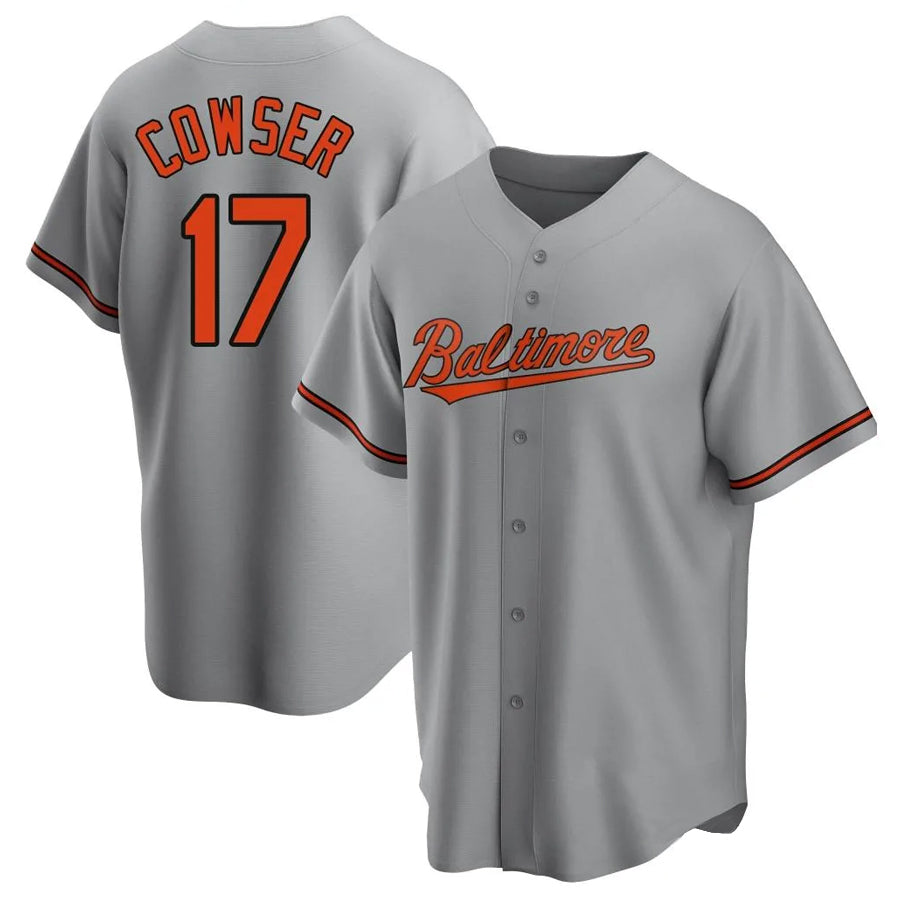 B.Orioles #17 Colton Cowser Player Gray Replica Road Game Baseball Jerseys