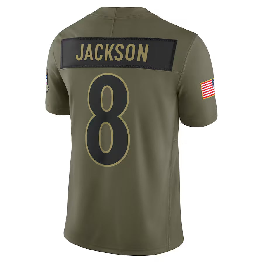 B.Ravens #8 Lamar Jackson Player Olive Salute to Service Limited Football Jerseys