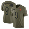 C.Bengals #9 Joe Burrow Player Olive Salute to Service Limited Football Jerseys