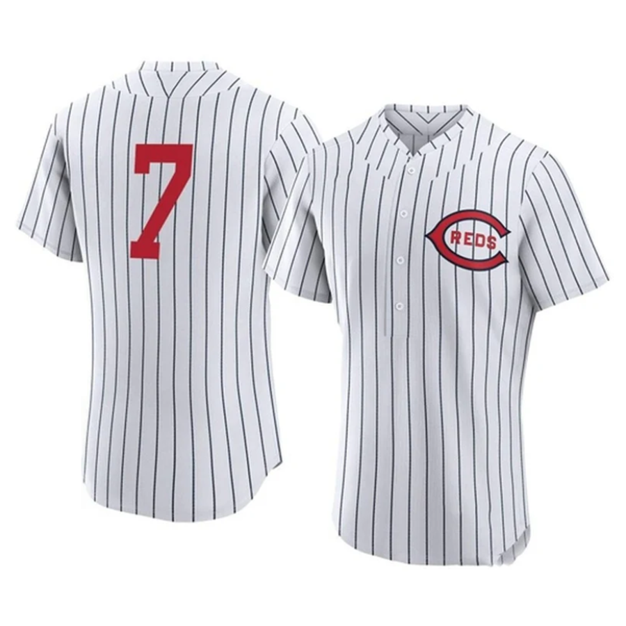 C.Reds #7 Spencer Steer Player White striate Limited Baseball Jerseys