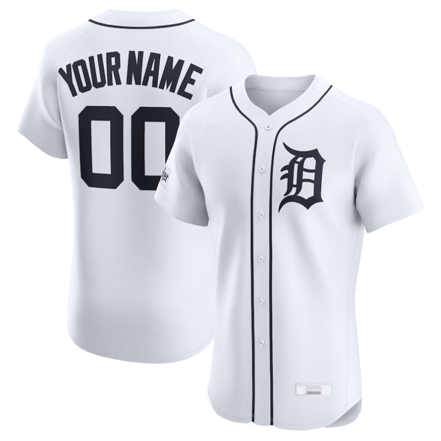 Custom D.Tigers White Home Elite Sponsor Patch Baseball Jerseys