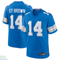 D.Lions #14 Amon-Ra St. Brown Player Blue Game Football Jerseys