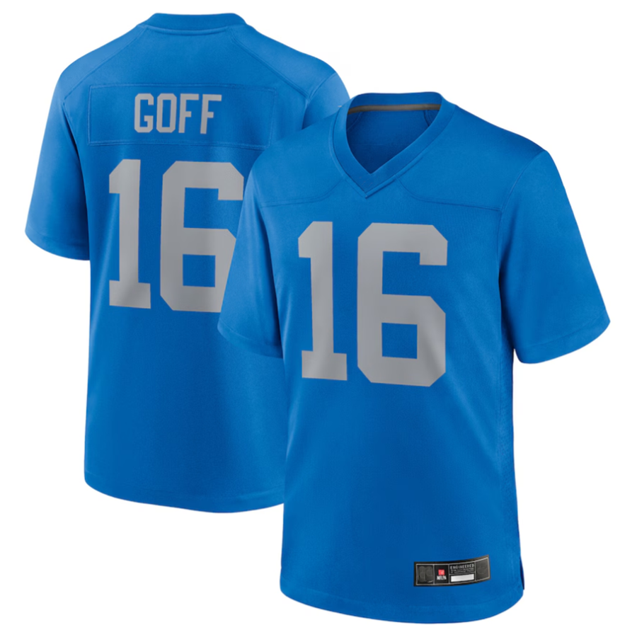 Custom #16 Blue DET Football Shirt Top