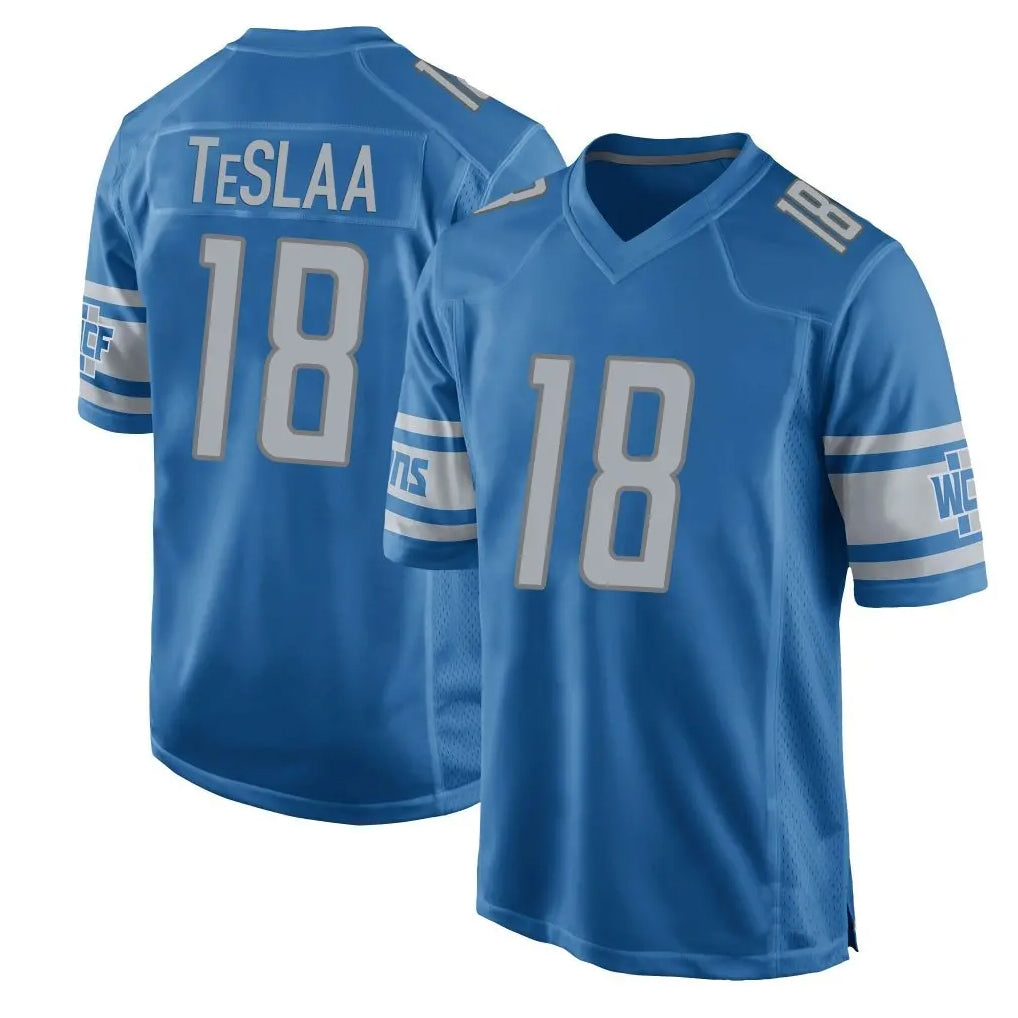Custom #18 Blue DET Football Shirt Top