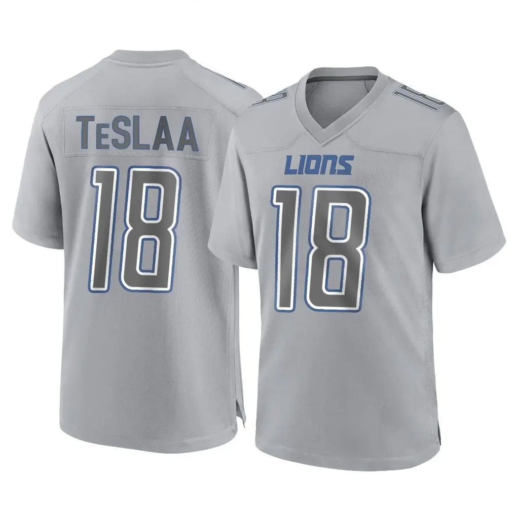 Custom #18 Gray DET Football Shirt Top