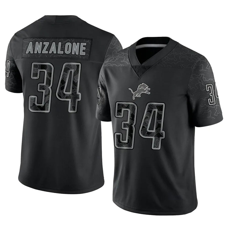 D.Lions #34 Alex Anzalone Player Black REFLECTIVE Limited Football Jerseys