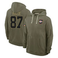 KC.Chiefs #87 Travis Kelce Player Olive Salute to Service Hoodies Football Jerseys