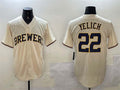 M.Brewers #22 Christian Yelich Player Cream Cool Base Stitched Baseball Jerseys