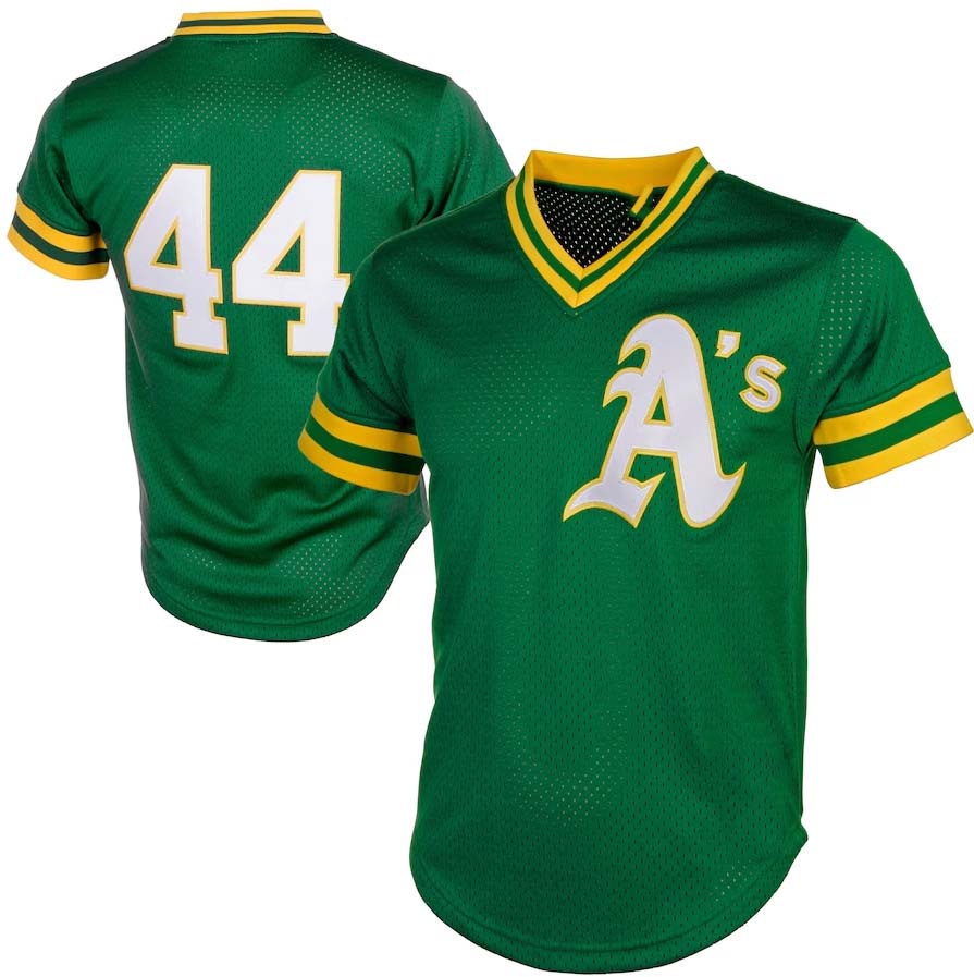 Athletics #44 Reggie Jackson Player Cooperstown Mesh Batting Practice Jersey - Green Baseball Jerseys