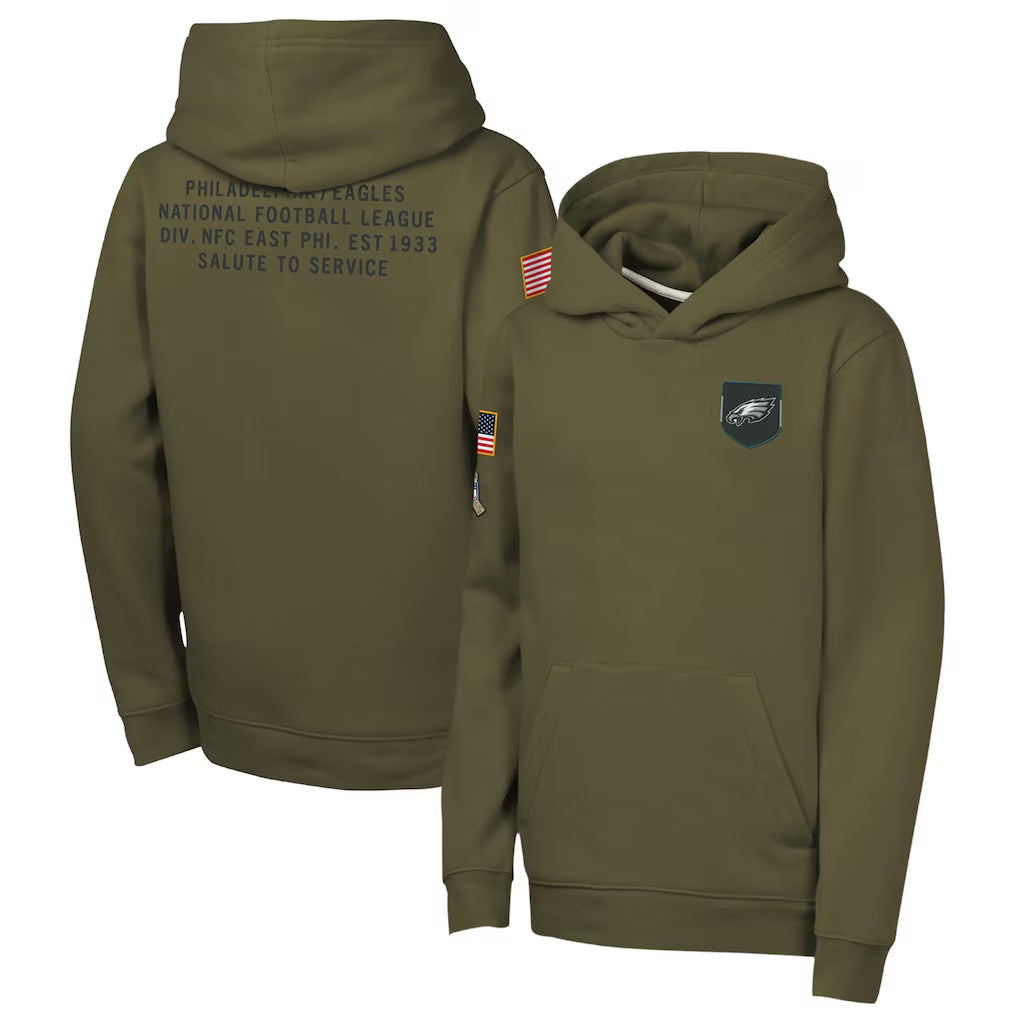 P.Eagles Player Olive Salute to Service Club Fleece Hoodie Football Jerseys
