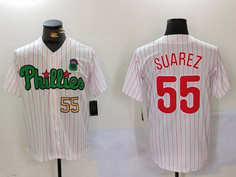 P.Phillies #55 Ranger Su¡§¡érez Player White Green Cool Base Stitched Baseball Jerseys
