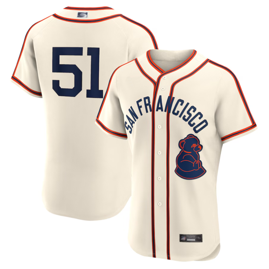 Custom #51 Cream SF Baseball Shirt Top