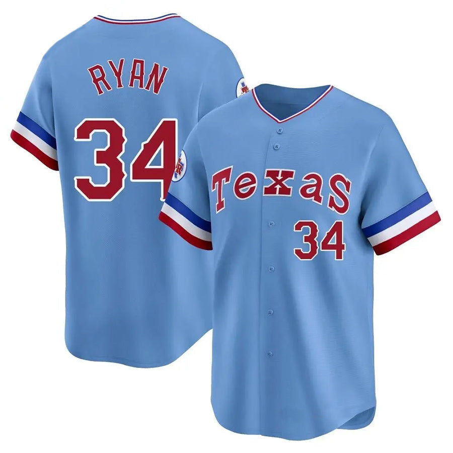 T.Rangers #34 Nolan Ryan Player Light Blue City Connect Baseball Jerseys