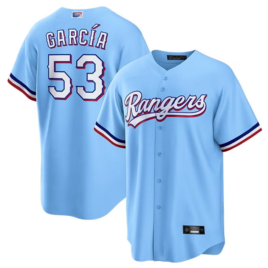 Custom #53 Light Blue TEX Baseball Shirt Top