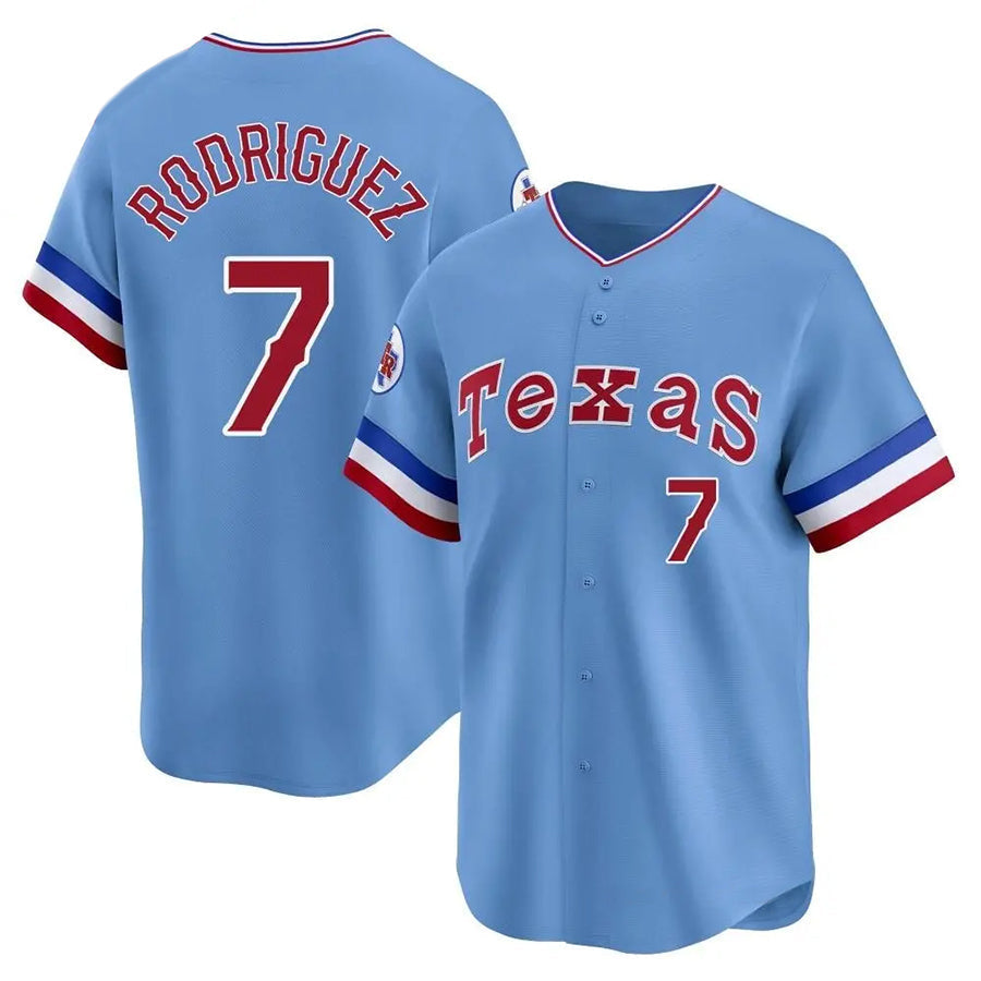 Custom #7 Light Blue City Connect TEX Baseball Shirt Top